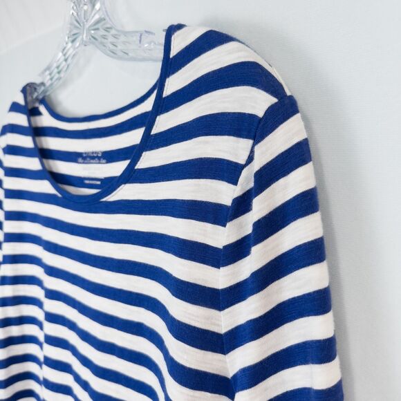 Chicos Cotton Slub Stripe Button Back Tee Womens 2 (L) Seafaring Blue Nautical - Picture 10 of 15